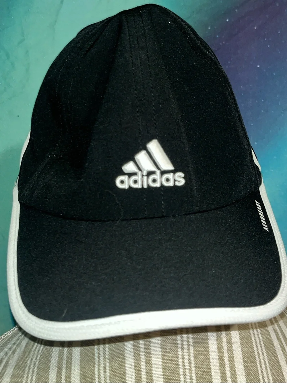 adidas Black Cap with White Logo and Piping aero ready